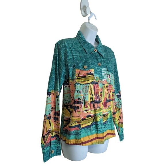 Vtg.  Jane Ashley Art to wear Top button up sailboat scenery Size XL - Picture 4 of 8